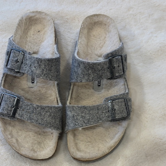 Birkenstock Shoes - Birkenstock Gray Wool-Lined Sandals Sz 6